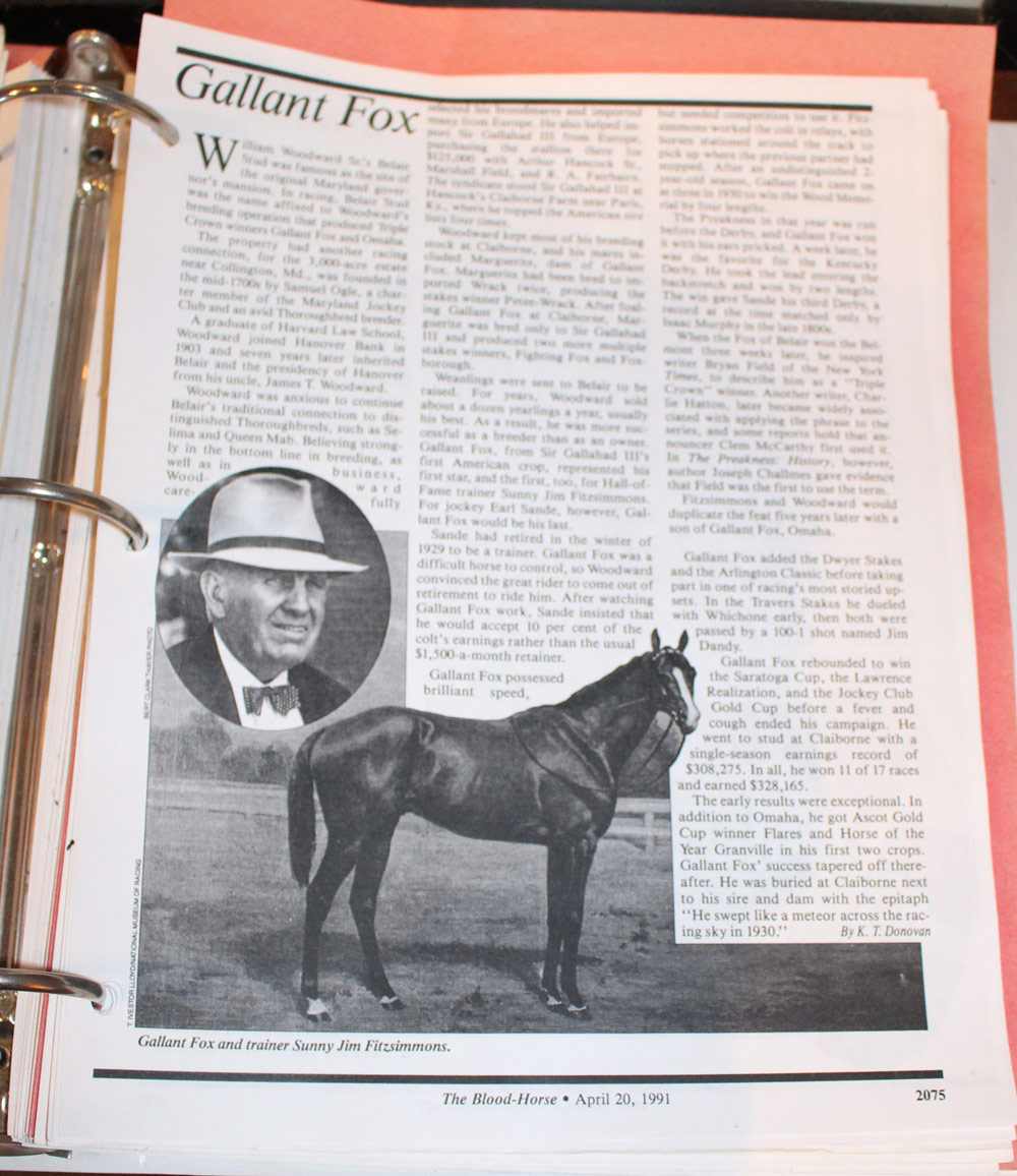 Gallant Fox with trainer Sunny Jim Fitzsimmons — Belair Stables Museum display